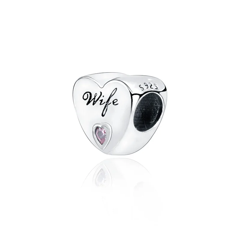 

2019 Autumn New 925 Sterling Silver Wife Love Heart Charm Charm Beads fit Original Pandora Bracelets Women DIY Jewelry