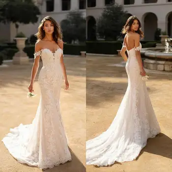 

Sweetheart Mermaid Wedding Dresses 2020 Romantic Lace Appliques Bridal Gown Long Off the Shoulder Formal Bride