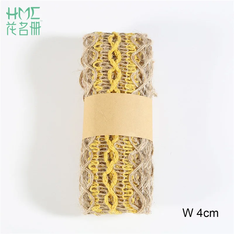 Yellow 2 м/рулон 4 см натуральные вечерние изделия Свадебная Лента кружевная подарочная упаковка пеньковая Лента Джутовая Мешковина DIY праздничные украшения - Цвет: Yellow