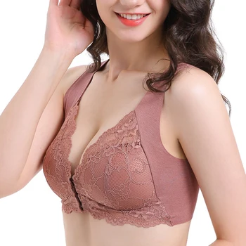 

Front Buckle Bra Sexy Lace Bralette Solid Cross Side Buckle Bra Brassiere Wireless Push Up Bras Women Lingerie Sleep Underwear