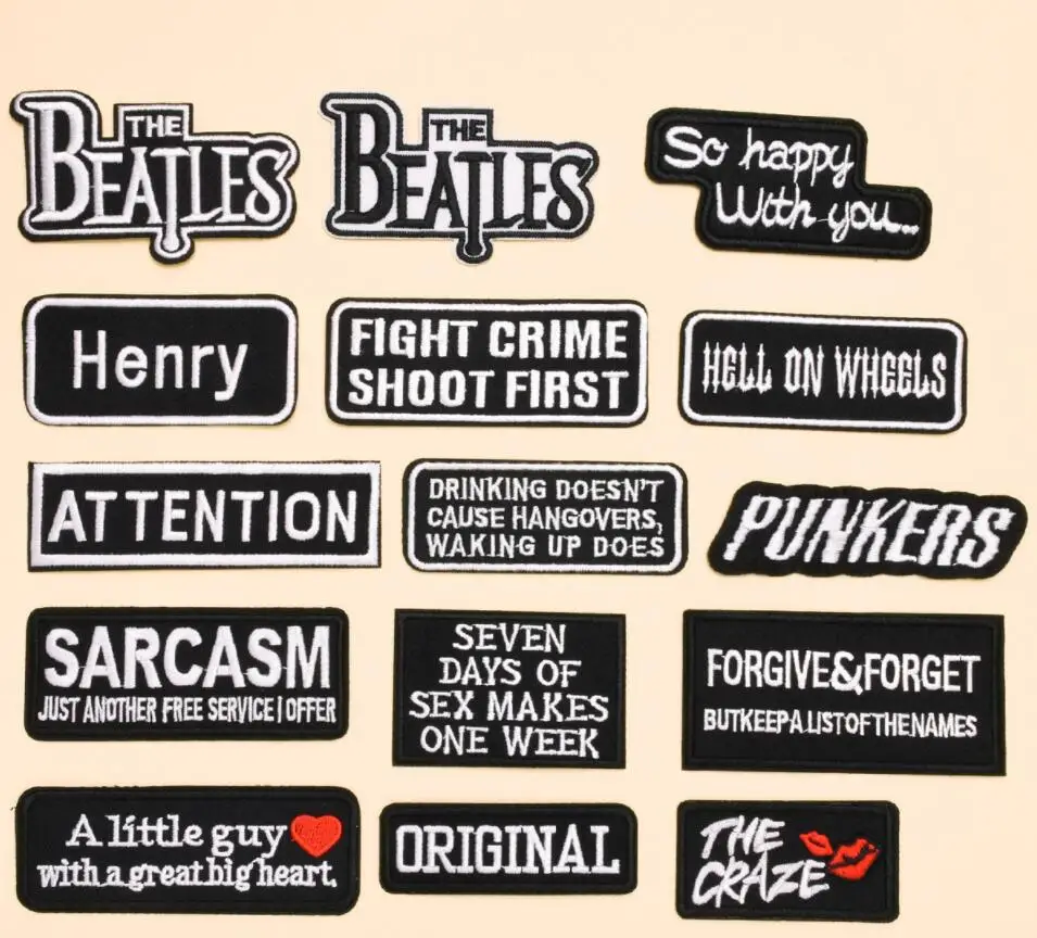 

Black White Punk Badges With THE BEATLES&ORIGINAL&HENRY Words Patches Embroidered Iron On Clothing Sew On Stickers DIY Applique