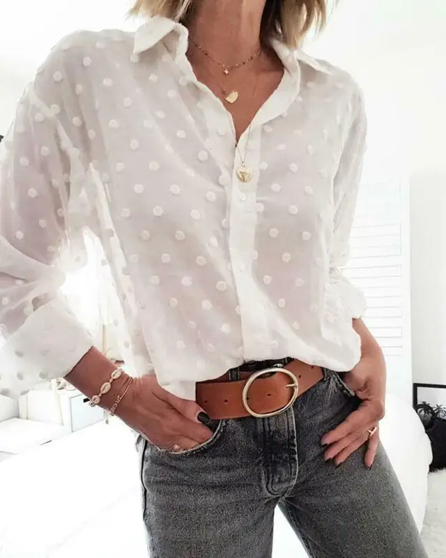 New Fashion 2020 Autumn Women Sexy White Shirt Elegant Long Sleeve Dot Mesh Office Shirt Ladies V-neck Tops Blouse New Fashion 2020 Autumn Women Sexy White Shirt Elegant Long Sleeve Dot Mesh Office Shirt Ladies V-neck Tops Blouse