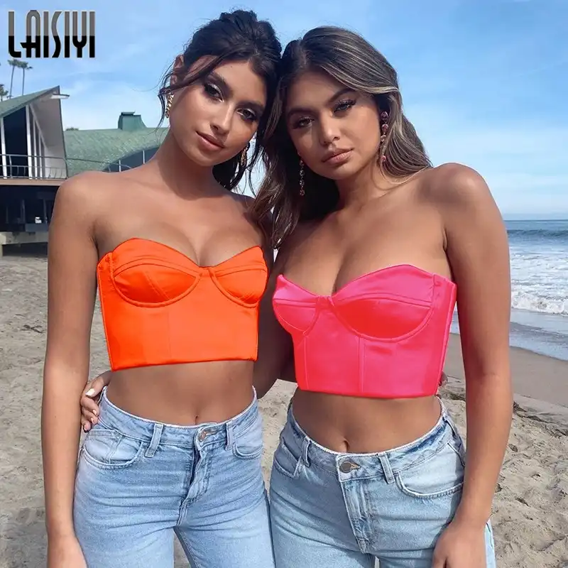 orange satin crop top