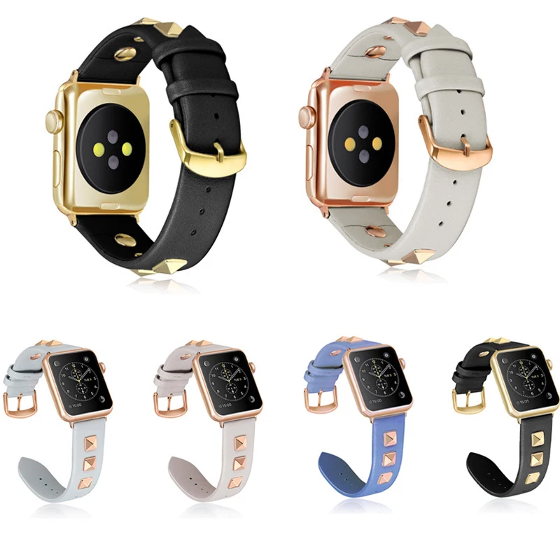 Для Apple watch ремешок с заклепками серия 5 4 3 2 1 браслет для мужчин и женщин кожаный 38