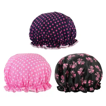 

Thick 1Pcs Waterproof Bath Hat Double Layer Shower Hair Cover Women Supplies Shower Caps Bathroom Accessories