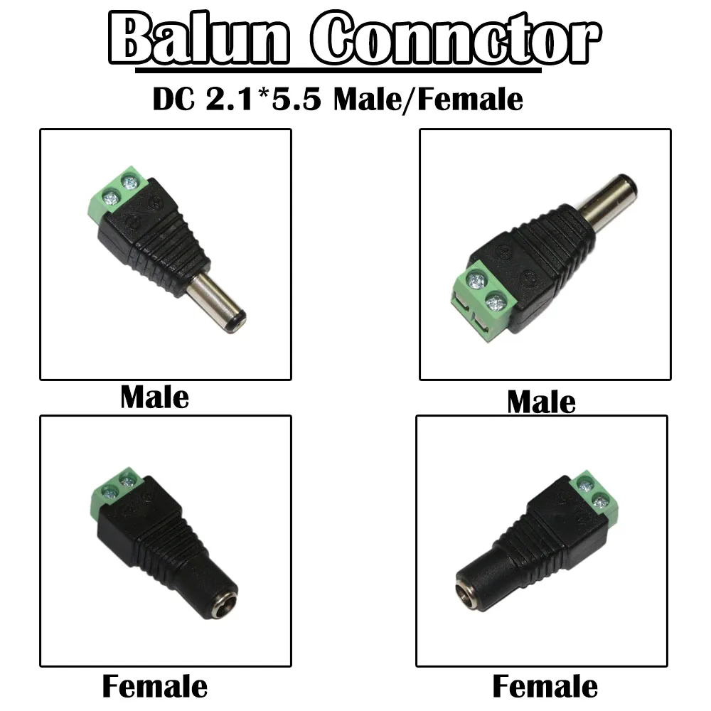 10 unids/lote coaxial gato 5e BNC Balun a DC 2,1*5,5/conector hembra para cámara de vigilancia CCTV