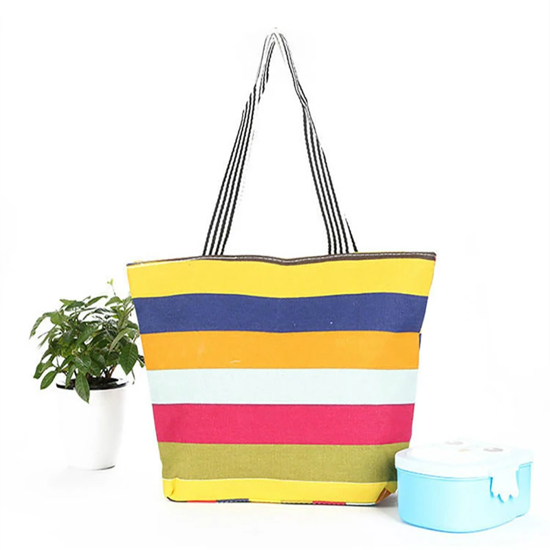 

HJKL 2019 Women Summer Canvas Shopping Beach Shoulder Bag Handbag Fashion Strips Tote Zipper Large Capacity Crossbody Bag Purse