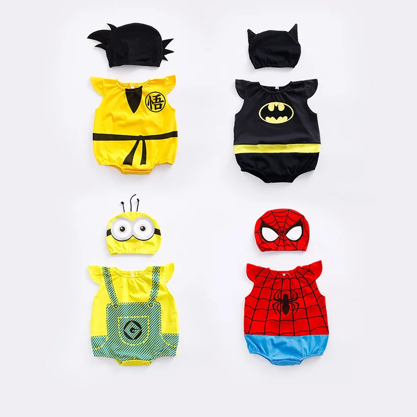 

Baby Jump Suit 2018 Summer Cool One-piece Romper Two-Piece Set Small Yellow People Triangular Hat Crawling Clothes