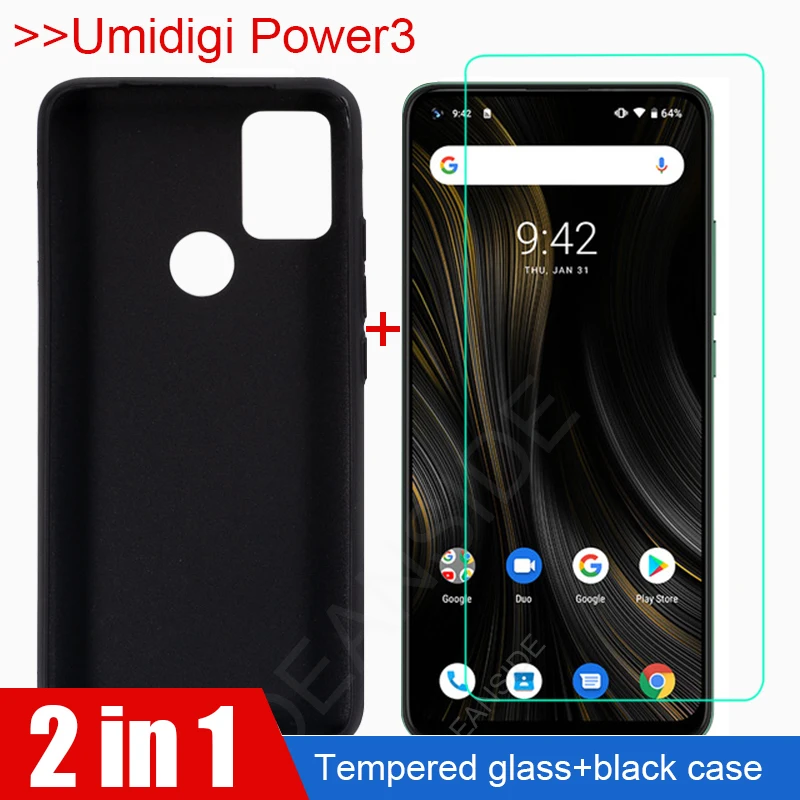 2в1 стеклянный чехол + для Umidigi Power 3 galss защита экрана Мягкий силиконовый из ТПУ Для