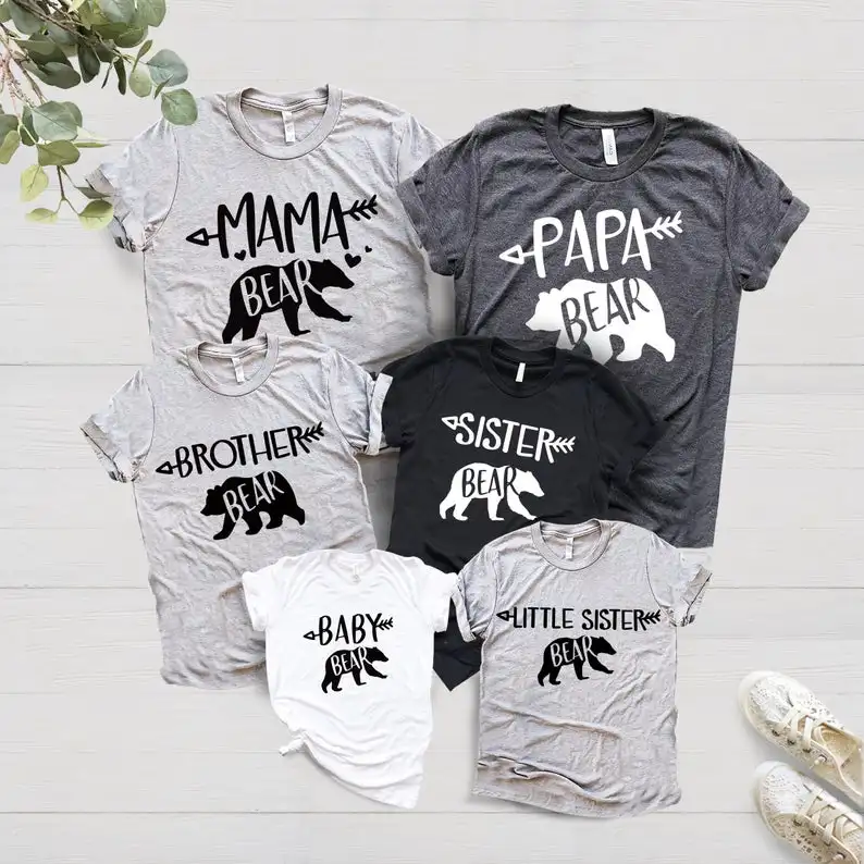 Одинаковые футболки для всей семьи с изображением медведя, мамы, медведя, папы, медведя, футболки, повседневные футболки с короткими рукавами для маленьких девочек, хлопковые футболки, Прямая поставка