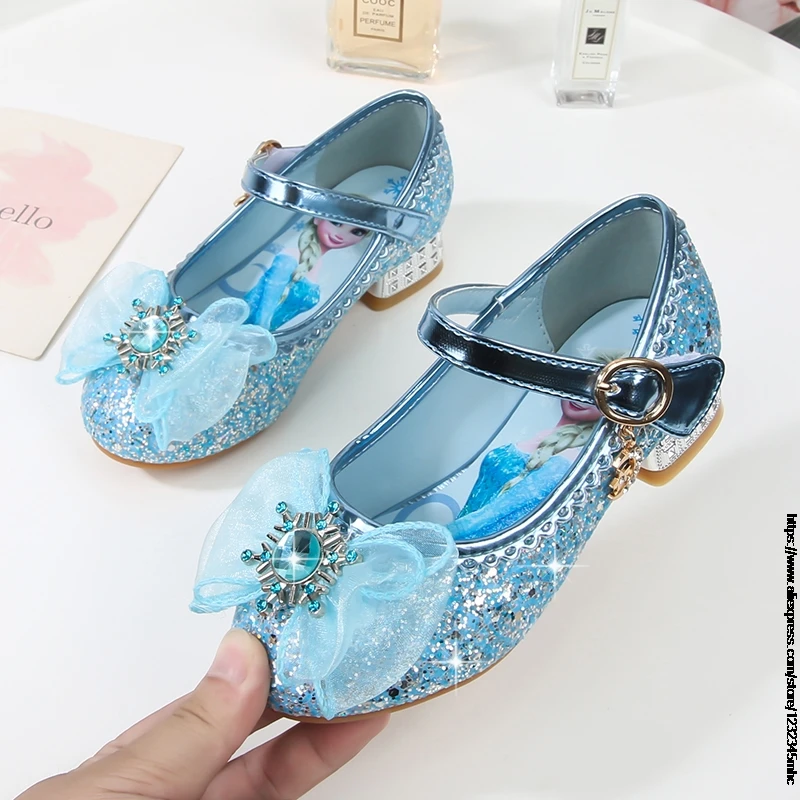 Sandalias de de Frozen 2 para niñas, zapatos de princesa de Elsa, cristal, de tacón alto, para pasarela, regalo cumpleaños|Zapatos de cuero| - AliExpress