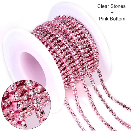 Pink-Clear 10 ярдов цветные стразы на цепочке того же цвета снизу и камнями стеклянные стразы на цепочке с кристаллами B1355 - Цвет: Pink-Clear