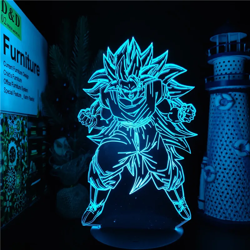 Luminária Led 3d, Goku Super Sayajin 3,16 Cores + controle, Dragon