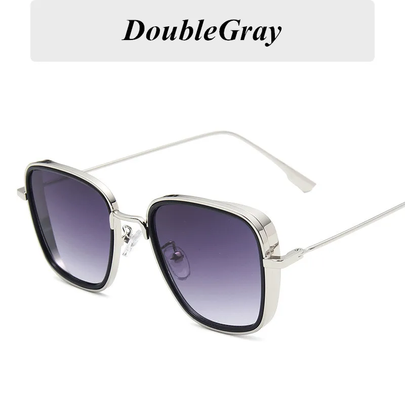 Солнцезащитные очки с металлическим квадратным дизайном, мужские солнцезащитные очки в стиле ретро, брендовые модные уличные солнцезащитные очки для вождения, Oculos De Sol - Цвет линз: DoubleGray