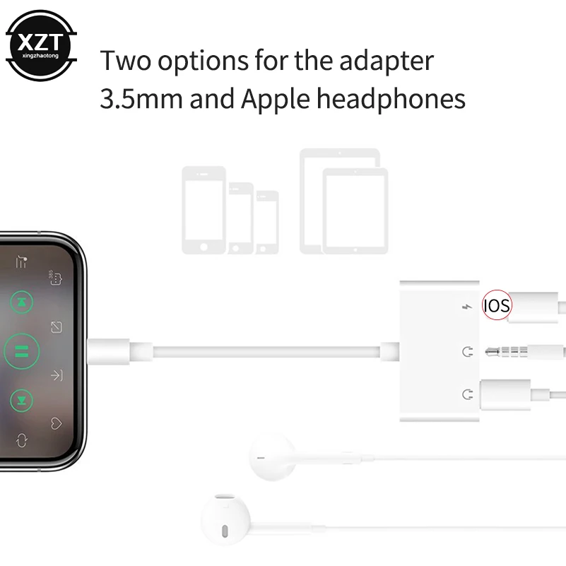 3 в 1 аудио адаптер для наушников зарядный кабель Aux разъем для iPhone 7 8 plus X XS зарядка вызова двойной для Lightning 3,5 мм сплиттер