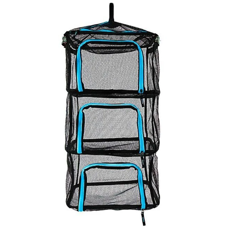 Blue Foldable 4 Layers Fish Net Drying Rack Folding Mesh Hanging Vegetable Dishes Dryer Hanger Suspension Fishing Net - Цвет: Blue