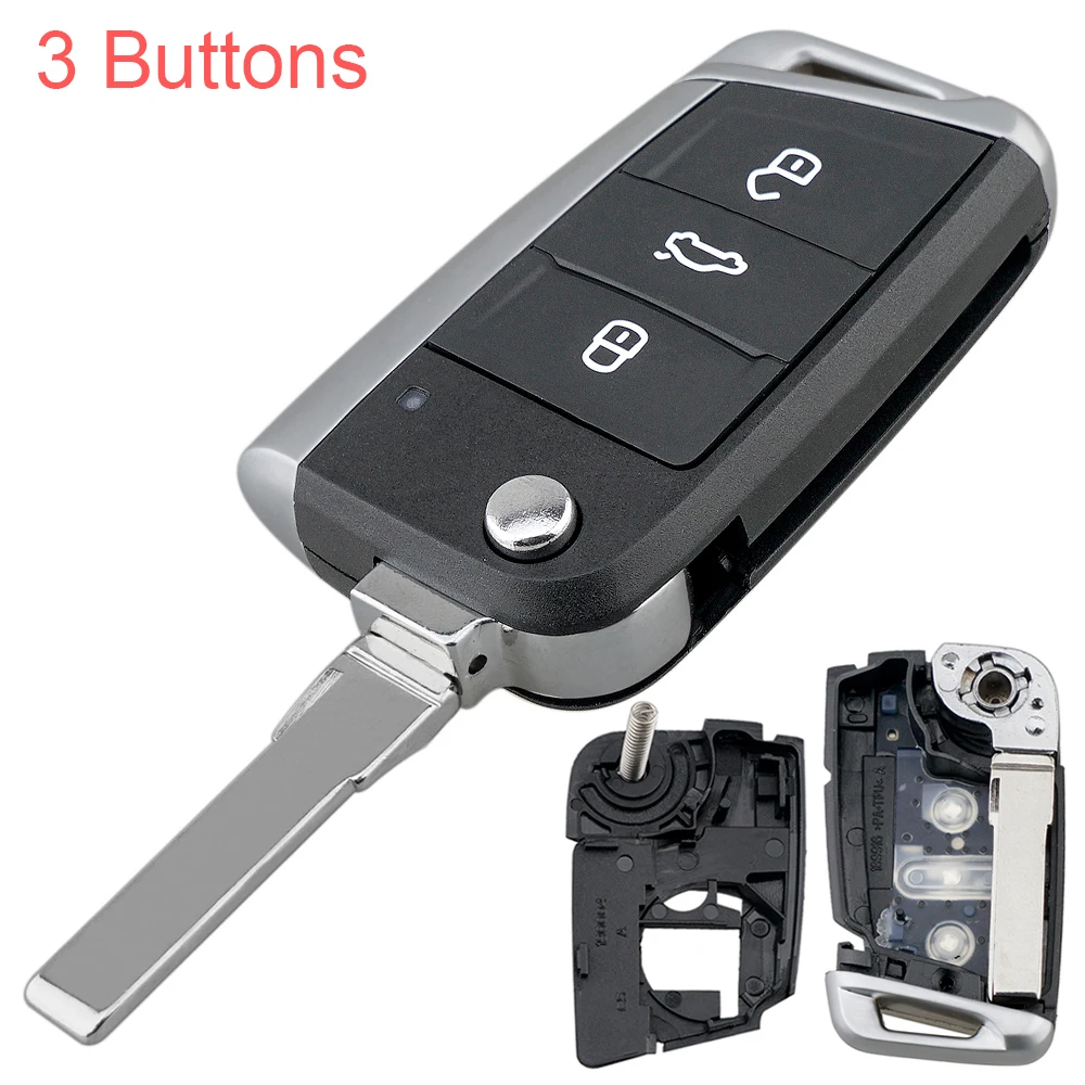 

3 Button Car Styling Flip Folding Key Fob Smart Frosted Shell Replacement For VW Volkswagen Golf 7 MK7 Octavia A7 Seat