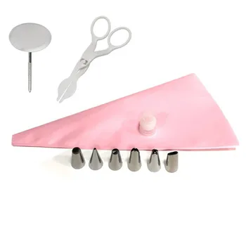 

10PC/SET Silicone DIY Icing Piping Cream Pastry Bag+6pc Cake Nozzle Tips Decorating Tools + Nail Lifter Needles+ Flower Scissors