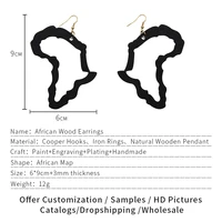 VOIKUKKA Jewelry Natural Wooden Laser Cutting African Map Outline Drop Women Pendant Earrings For Gifts Accessories Wholesale 2