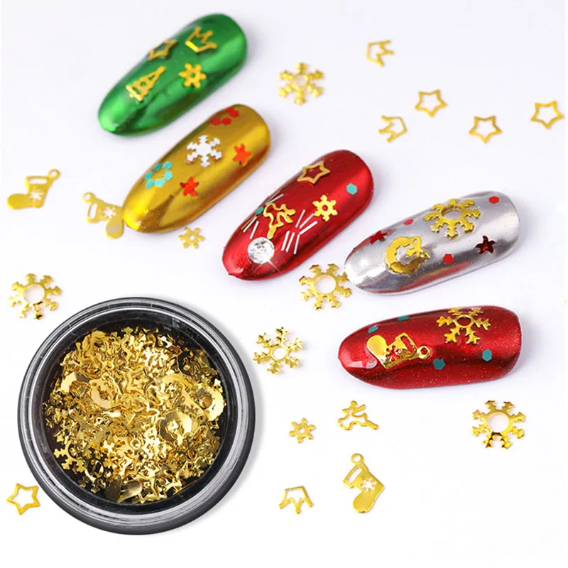 

1 Box DIY 3D Manicure Decorations Snowflakes Gold Metal Slices Nail Art Sequins Christmas Nail Polish Thin Sticker Designs