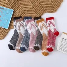 MIARHB, 1 пара, женские дышащие хлопковые носки, мягкие, зимние, Harajuku, плюшевые, толстые, с геометрическим узором, мягкие и удобные, теплые носки