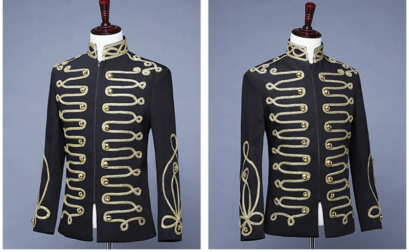 Men's Steampunk Military Drummer Blazer Jacket Stand Collar Zipper Punk Gothic Parade Jacket Men Prom Vintage Suit Jacket Male
