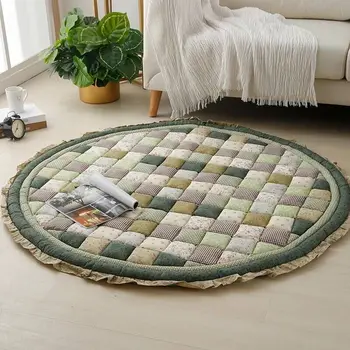 

140cm Cotton Reto Green Flower Round Bohemia Rug Doormat Mug Floor Rug Carpet Room Kids Doormat Mats