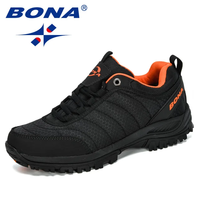 BONA New Arrival Hiking Shoes Man Mountain Climbing Shoes Outdoor Trainer Footwear Men Trekking Sport Sneakers Male Comfy Charcoal grey orange