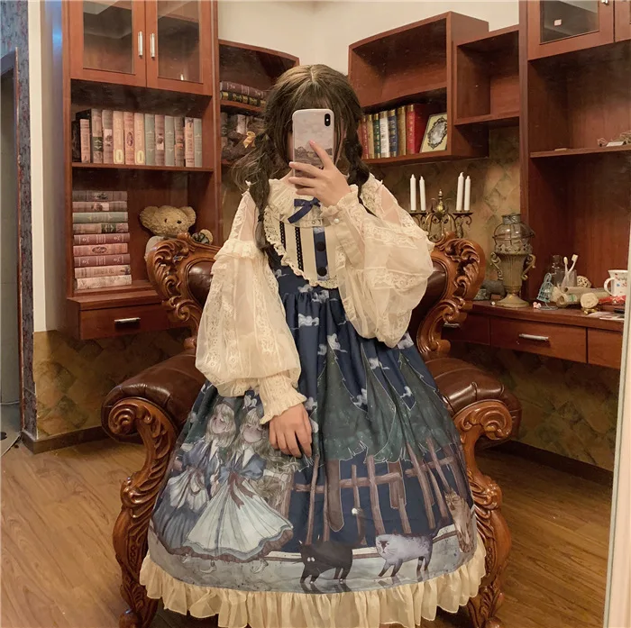 Милое платье принцессы в стиле Лолиты; оригинальное платье принцессы; кружевное платье на подтяжках в стиле Лолиты; HWK041