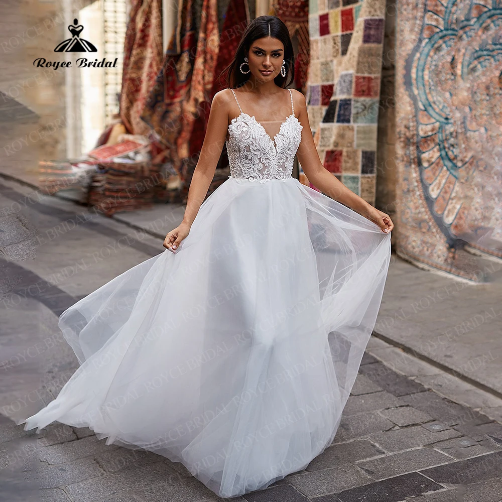 Vestido de novia Sexy con tirantes finos, traje de novia con escote Corazón, Apliques de encaje, tul para playa, Espalda 2022| Vestidos AliExpress