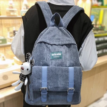 

Small Women Corduroy Backpack Striped Cute Female School Bag Girl Harajuku Kawaii Backpacks New Vintage Book Bags Student Ladies