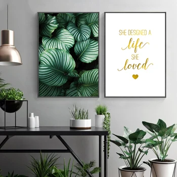 

Scandinavian Green Leaf Plant Wall painting Quotes Art Prints Nature Picture Nordic Poster Modern Wall Pictures home decoration