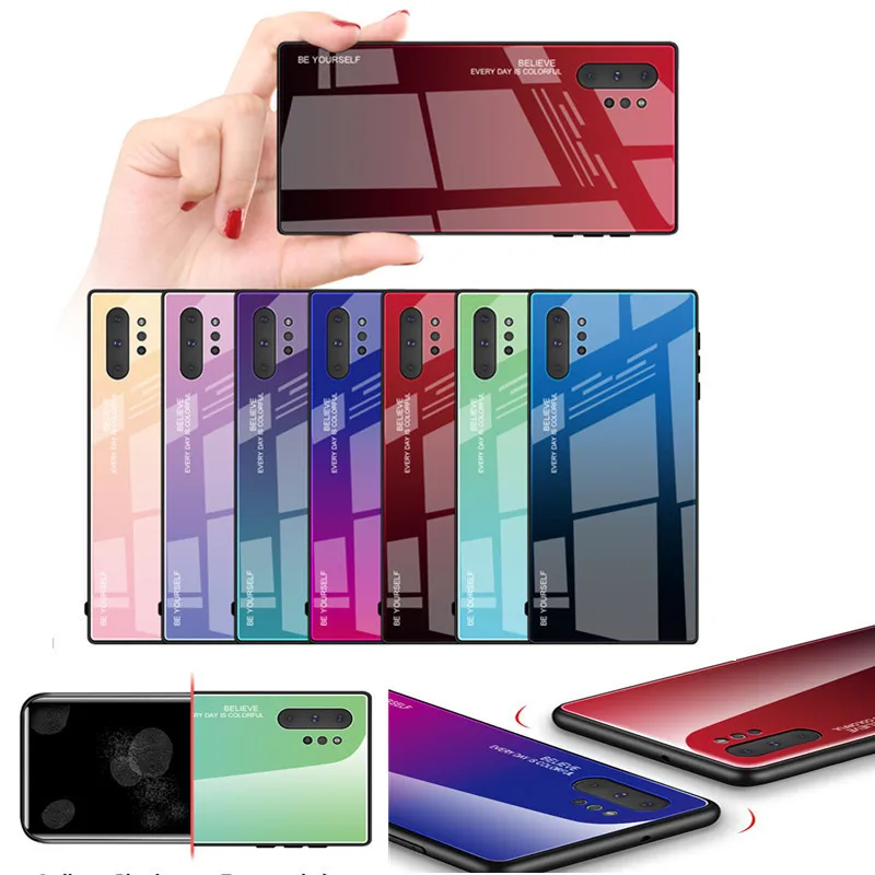 

For Samsung Galaxy Note 10 Pro Case Gradient Tempered Glass Case Cover For Galaxy Note 8 9 Phone Cases Cover Protective Fundas