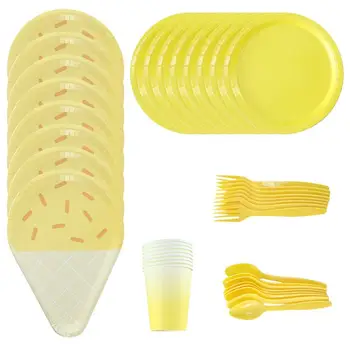 

1 Set 40pcs Party Ice Cream Paper Plate Disposable Cake Tray Tableware Paper Cutlery Party Supplies
