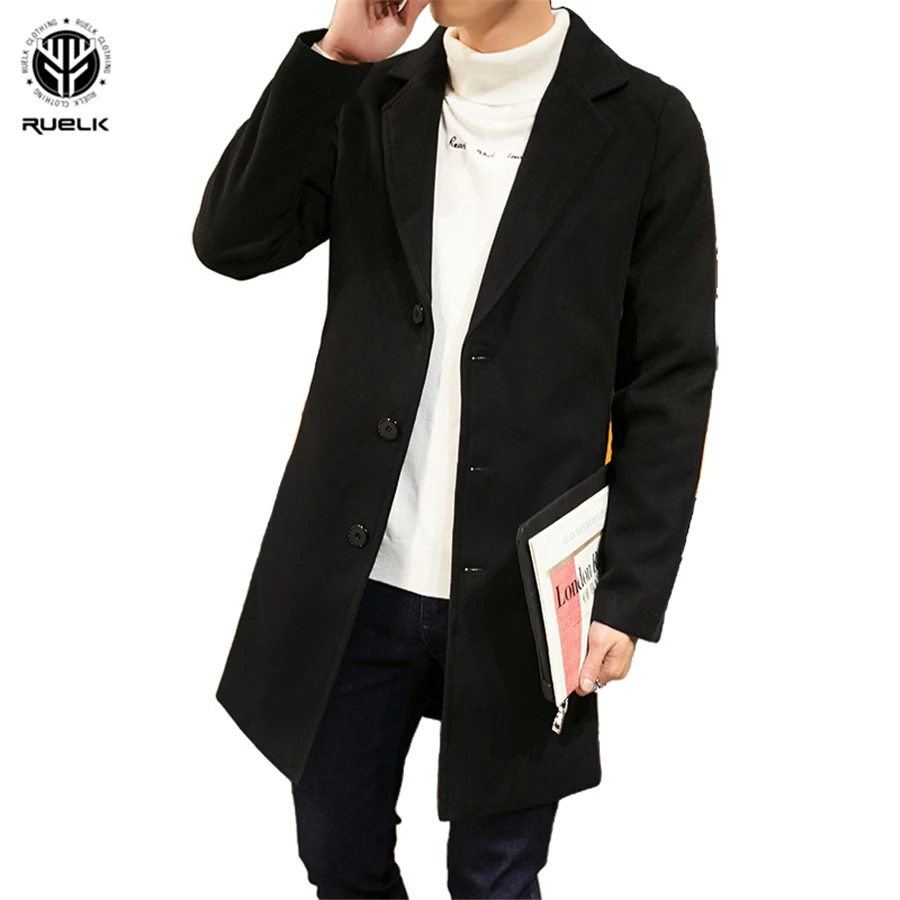 RUELK 2020 Autumn And Winter New Thick Mid-Length Korean Version Of The Men's Slim Trench Coat Single-Breasted Wool Men Clothing RUELK 2020 Autumn And Winter New Thick Mid-Length Korean Version Of The Men's Slim Trench Coat Single-Breasted Wool Men Clothing