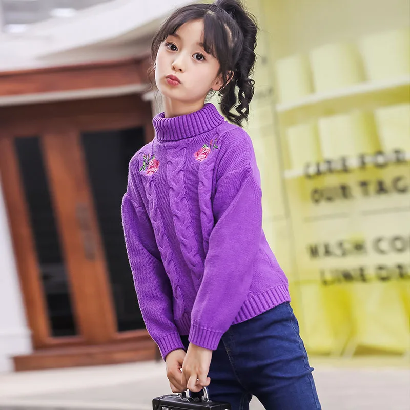 

New 2019 Children's Sweater Spring Autumn Girls Cardigan Kids Turtle Neck Sweaters Girl's Fashionable Style Outerwear Pullovers