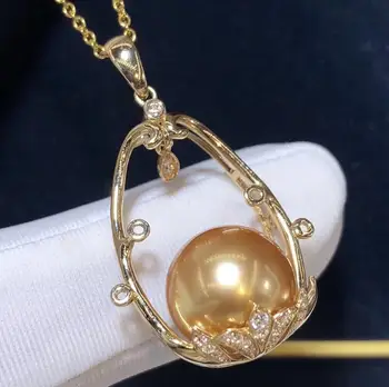 

D410 Pearl Pendant Fine Jewelry Solid 18K Gold Natural 11-12mm Ocean Sea Water Round Pearls Pendants Necklaces for Women