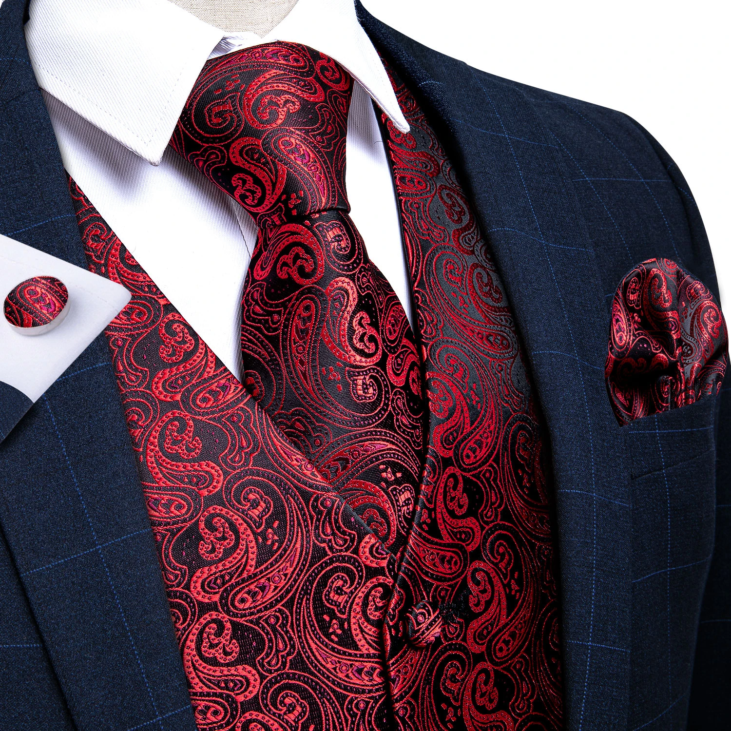 blazer for men wedding Luxury Red Paisley 100% Silk Formal Dress Vest Neck Tie Set Men's Wedding Party Vest Sleeveless Formal Business Jacket DiBanGu blazers