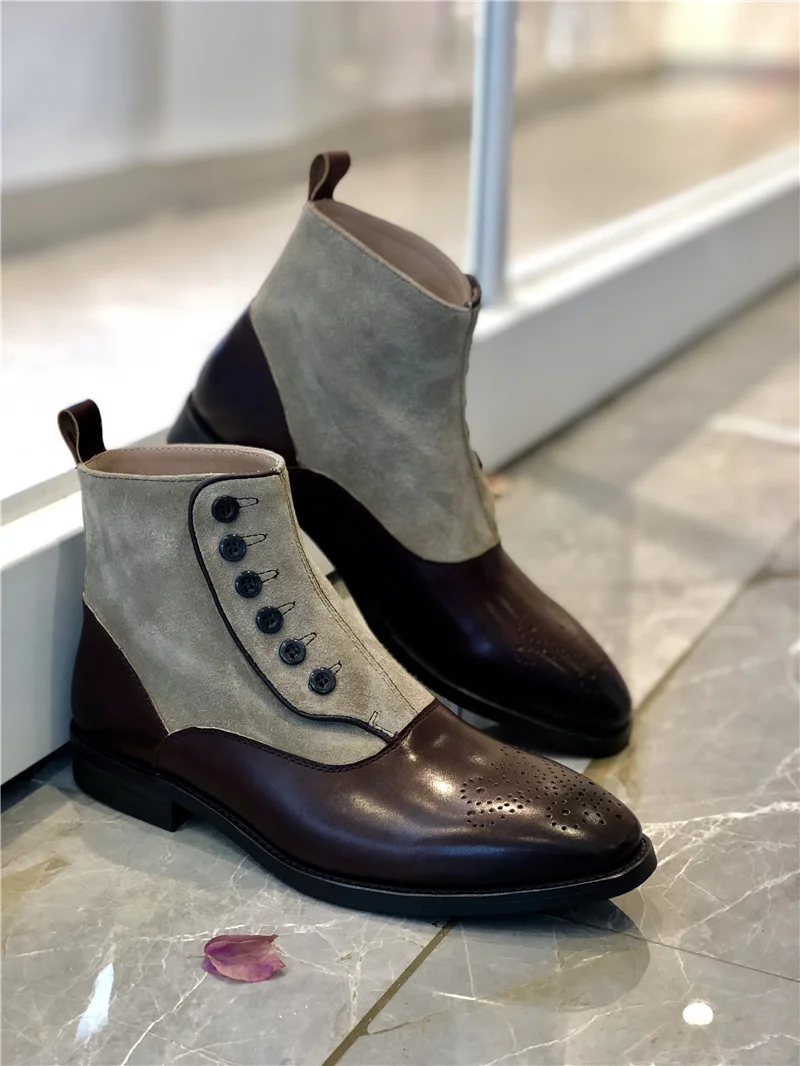Italian Men's Knight Boots men Buckle button Work boots Square Shoe men Chelsea Boots - Цвет: Khaki