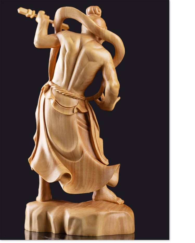 2PCS 20cm Door God Wood Buddha Statue Chinese Heng Ha Two God Boxwood Feng Shui Wood Sculpture Home Decor