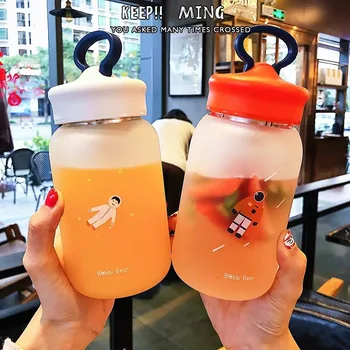 

450ml Creative Sky Space Frosted Glass Water Bottle With Filter Portable Students Kids Transparent Sports Leak-proof Bottles Cup