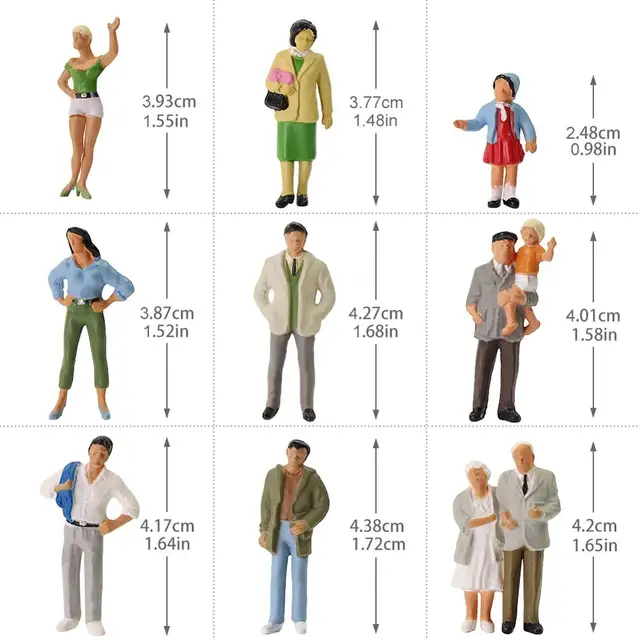 60pcs Model Trains O Scale Painted Figures 1:43 Scale Standing People P4310