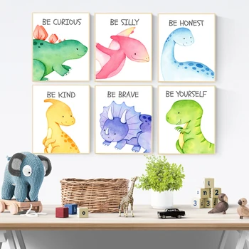 

Cute Dinosaur Triceratops Tyrannosaurus Cartoon Wall Art Canvas Painting Nordic Poster And Prints Wall Pictures Kids Room Decor