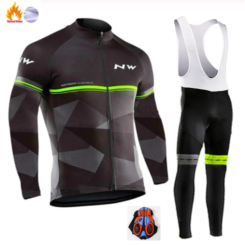 NW зимняя велосипедная Джерси Pro Team Ropa Ciclismo Hombre флисовый комплект для велоспорта MTB Одежда для велоспорта Northwave комплект для велоспорта с нагрудником и штанами - Цвет: Winter Cycling Suit