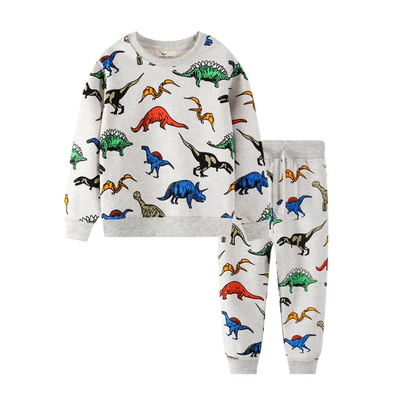 

Autumn Winter Boys Long Sleeve Cartoon Dinosaur Cotton Kids Clothing Set Boy Outfits