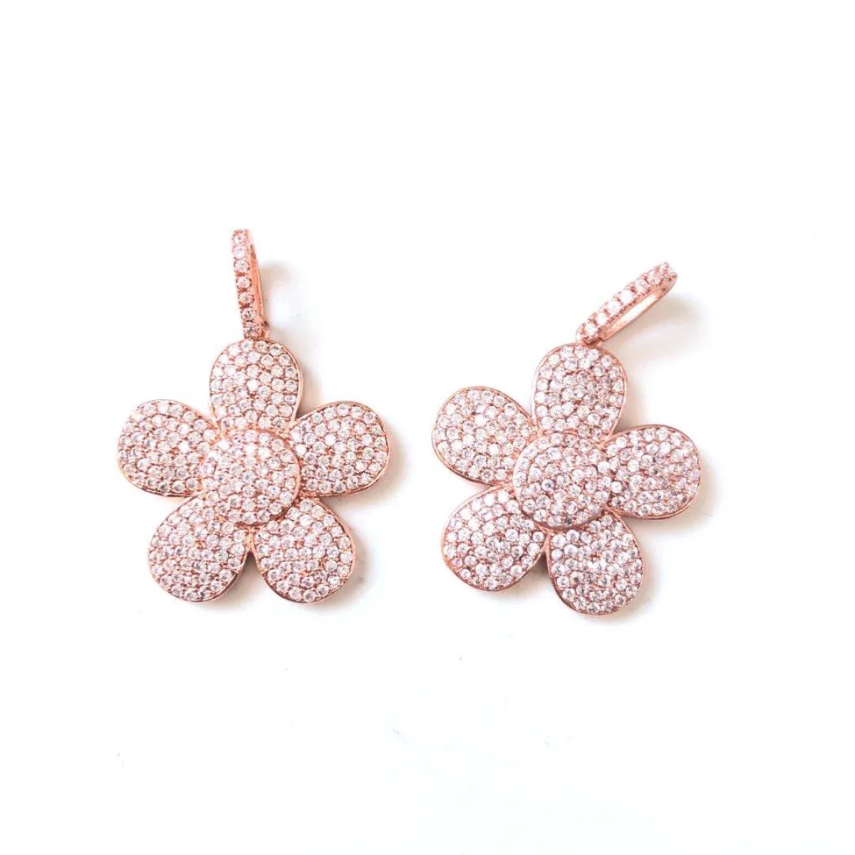 5pcs Cubic Zirconia Paved Big Flower Charm Pendant for Women Bracelet Necklace Making Gold-Plated DIY Jewelry Findings Wholesale