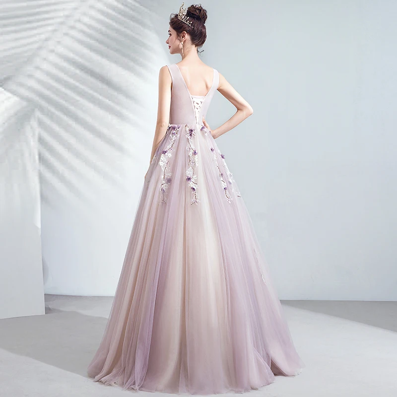 SSYFashion Новое Кружевное цветочное вечернее платье невесты банкет элегантный v-образный вырез Аппликации Украшенные бисером Длинные вечерние платья Vestido De Noche