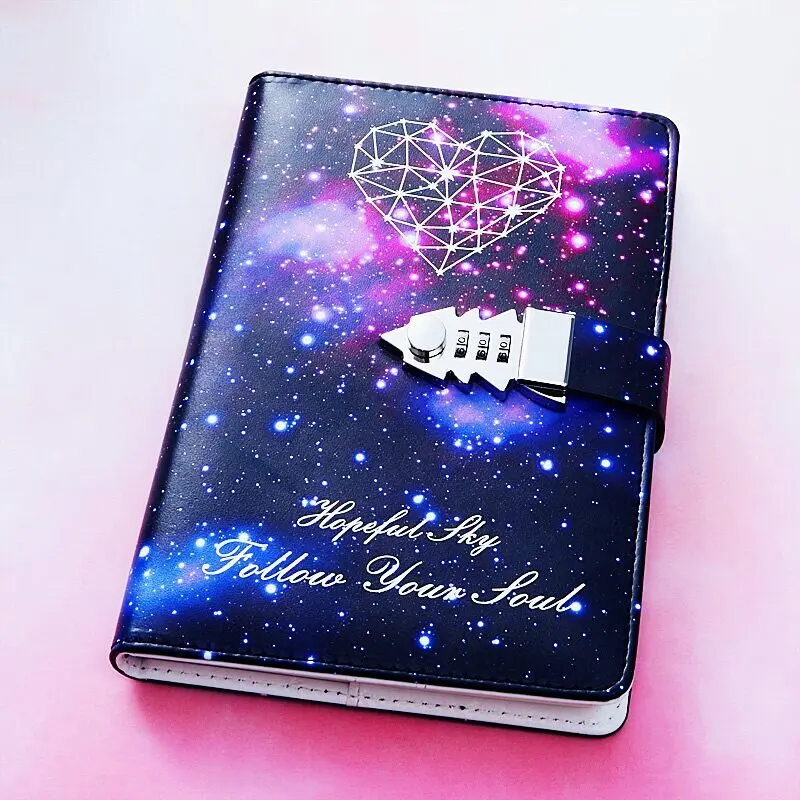 A5 Size Pass Words Diary Book New Design Notebook  Lock Writing Pads Lockable Notepad Binder Diary School Supplies Student Gift