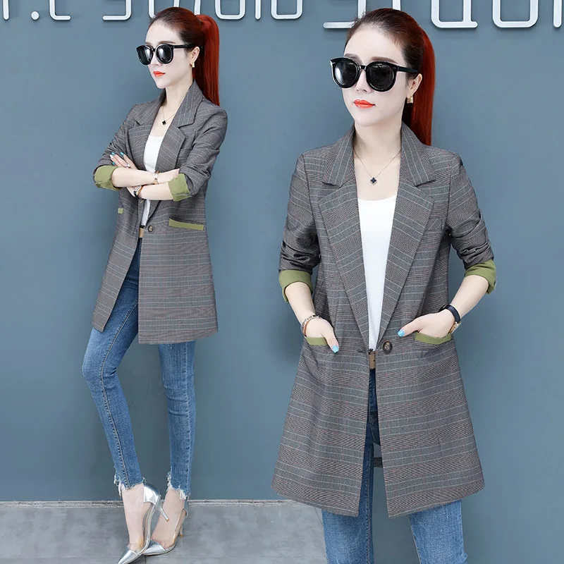 

Coat Women's Korean-style Loose-Fit Early Autumn INS Tops 2019 Spring And Autumn New Style Western Style Versatile Plaid Small S