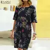 2022 Summer Floral Printed Bohemian Sundress ZANZEA Vintage Cotton Linen Party Short Dress Women Casual Short Sleeve Vestidos 7 ► Photo 2/6